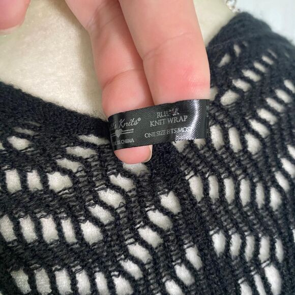 Whimsygoth Asymmetric Black Soft Fringe Long Open Front Poncho Shawl Top OS - Picture 8 of 8